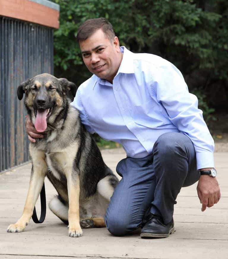 Dr Bharat Sharma with his dog